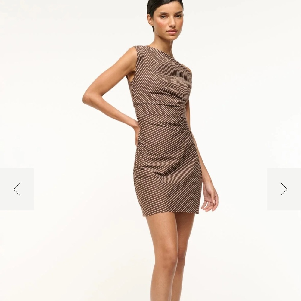 STAUD One-Shoulder Brown Striped Dress - Picture 3 of 13